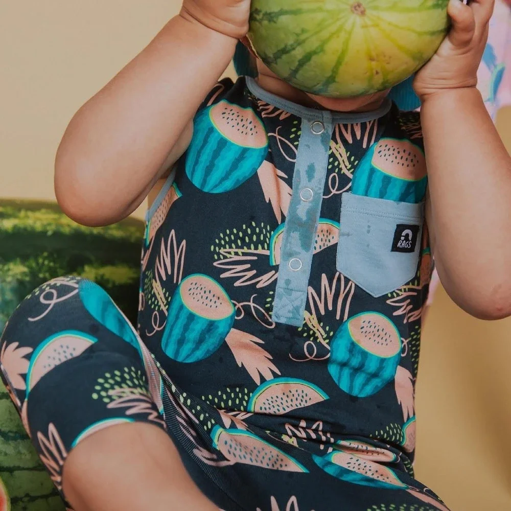 RAGS Unisex Kids‎ 2T Watermelon Print Tank Henley Capri Bamboo Romper
